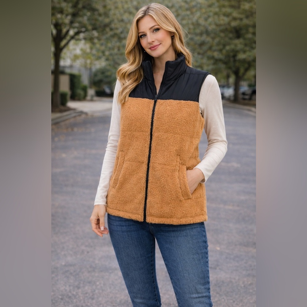 L.L. Bean Black and Tan Sherpa Vest